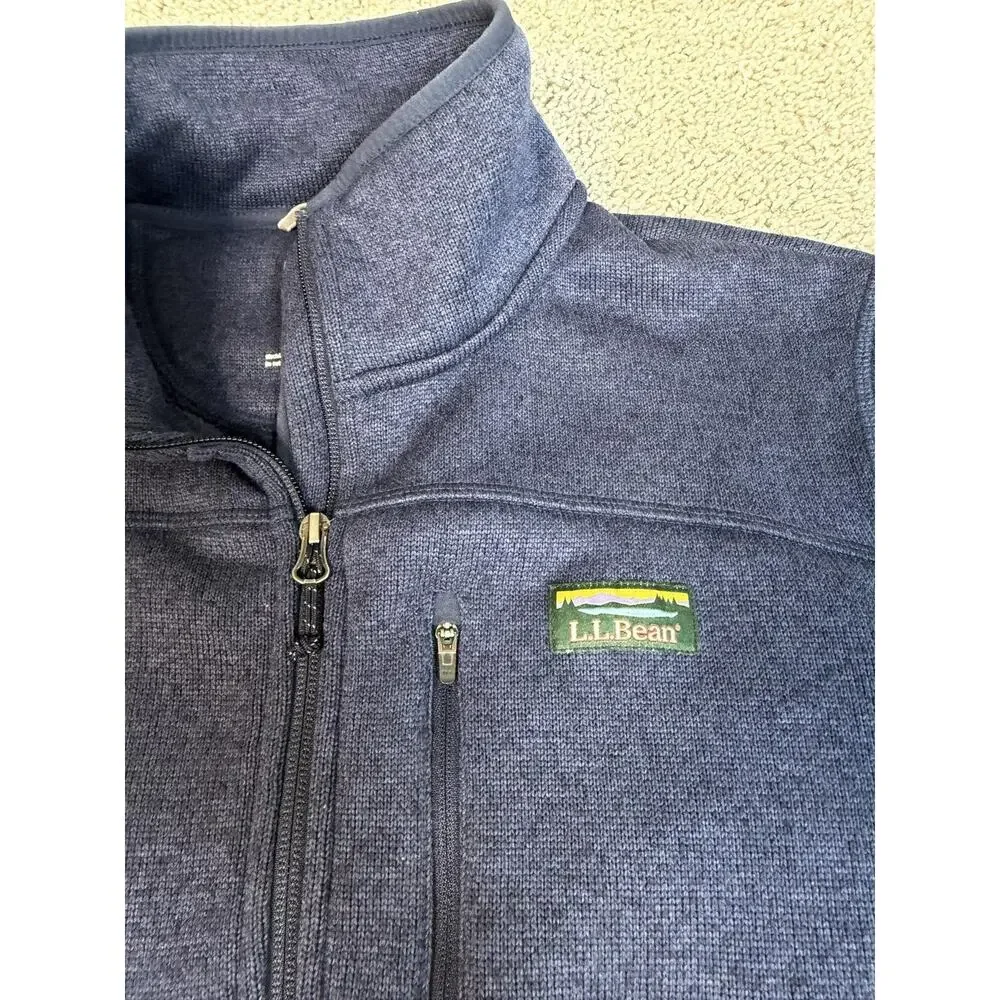 L.L. Bean Sweater Jacket Mens LT Slightly Fitted Blue Full Zip Mock Neck Fleece